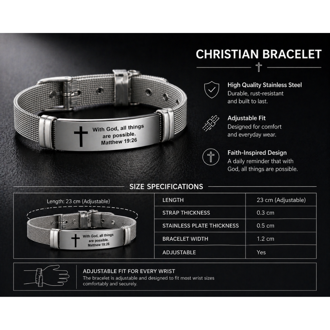 Fashion Christian Bracelet Adjustable Stainless Steel Plate Bible Verse Faith Wristband Gift