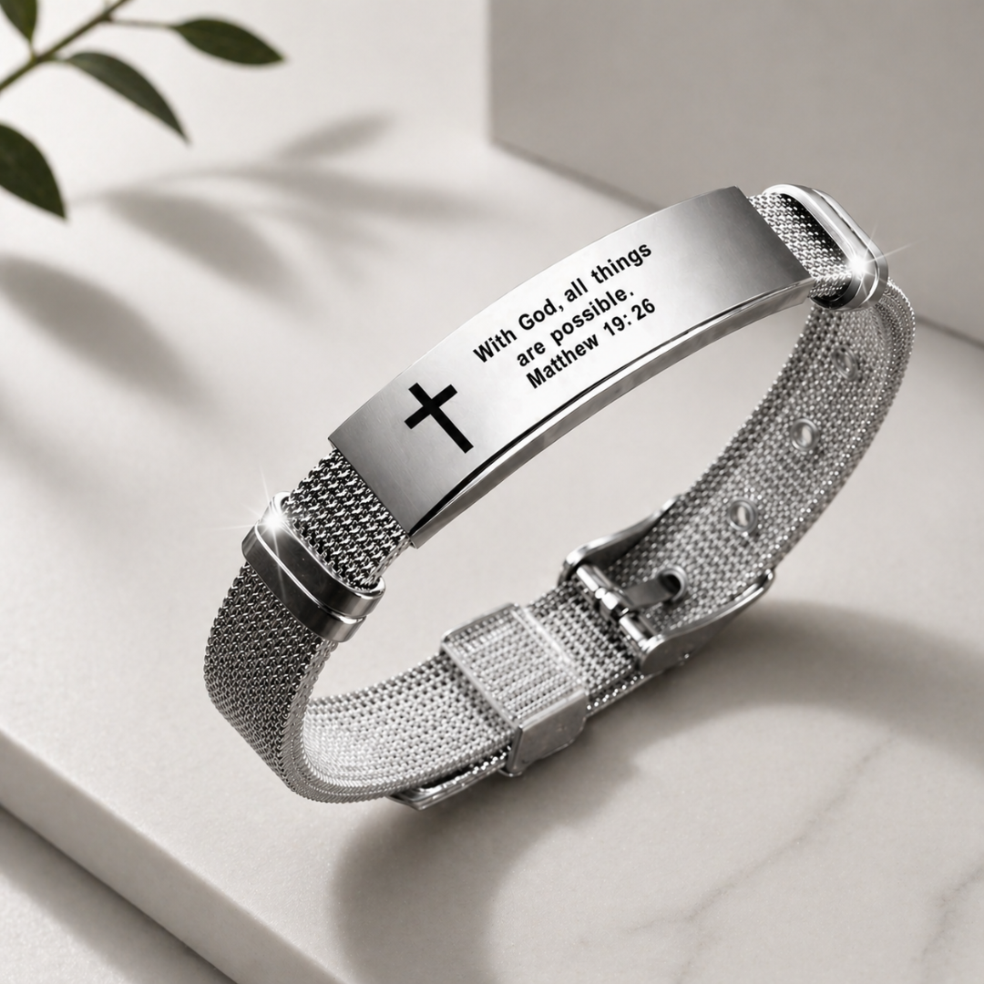 Fashion Christian Bracelet Adjustable Stainless Steel Plate Bible Verse Faith Wristband Gift