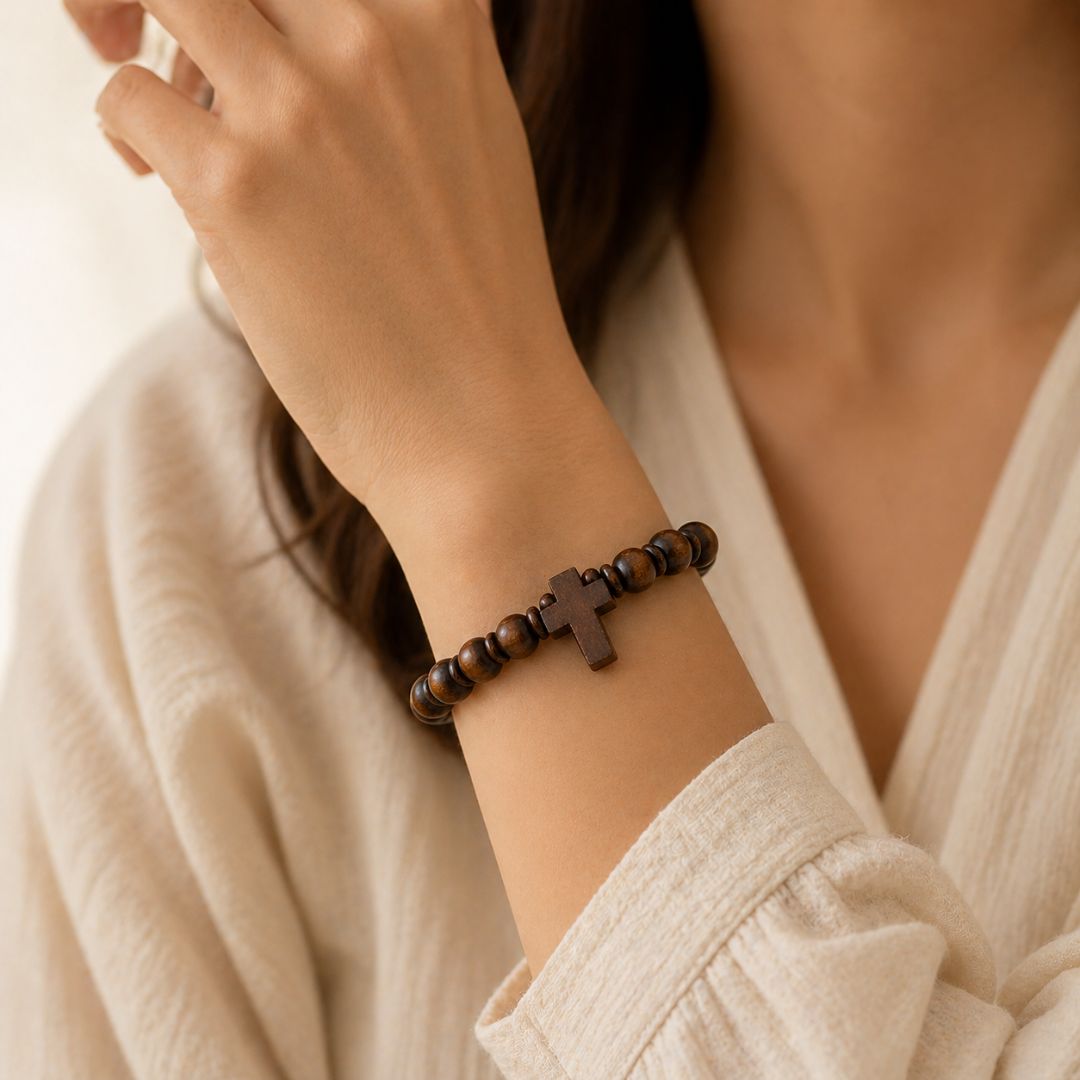 Wood Christian Bracelet Fashion Accessories Catholic Prayer Rosary Bracelet Christian Wooden Beads