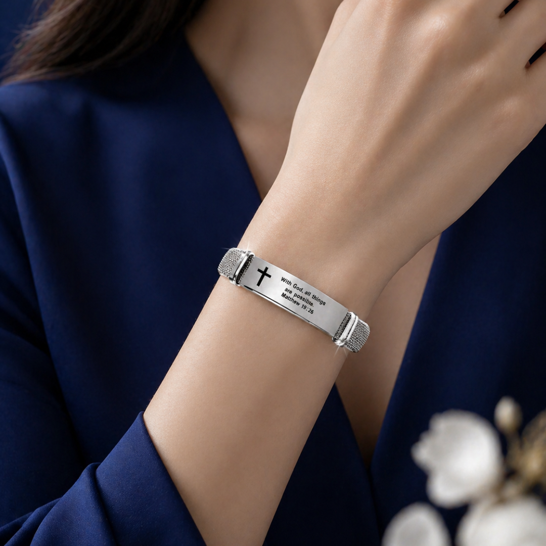 Fashion Christian Bracelet Adjustable Stainless Steel Plate Bible Verse Faith Wristband Gift