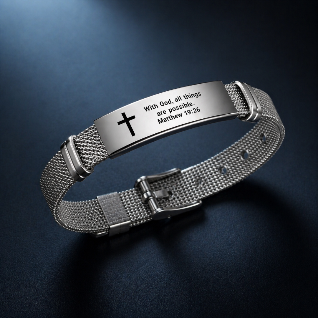 Fashion Christian Bracelet Adjustable Stainless Steel Plate Bible Verse Faith Wristband Gift