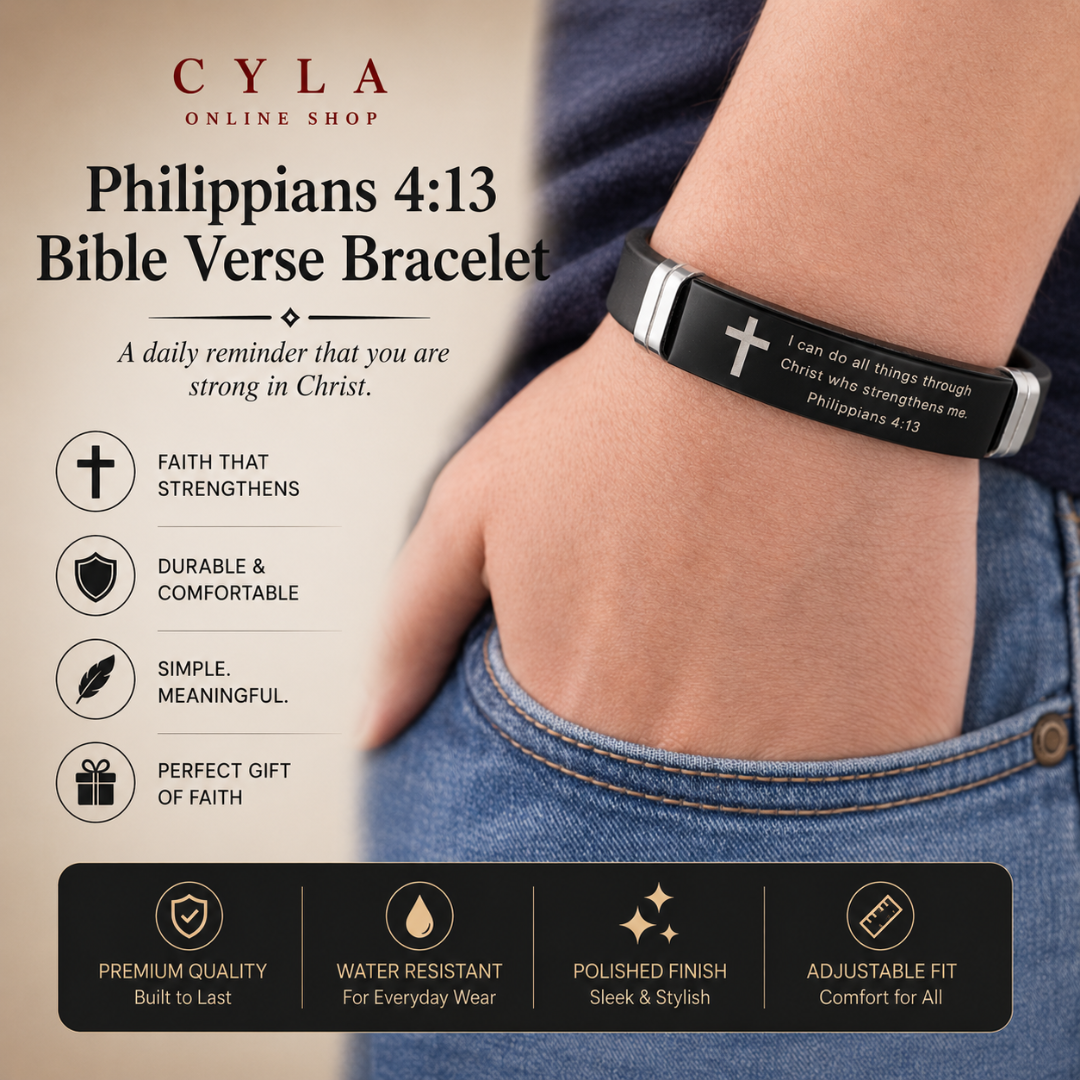 Philippians 4:13 Bible Verse Bracelet Stainless Steel Cross Silicone Adjustable Wristband bracelet