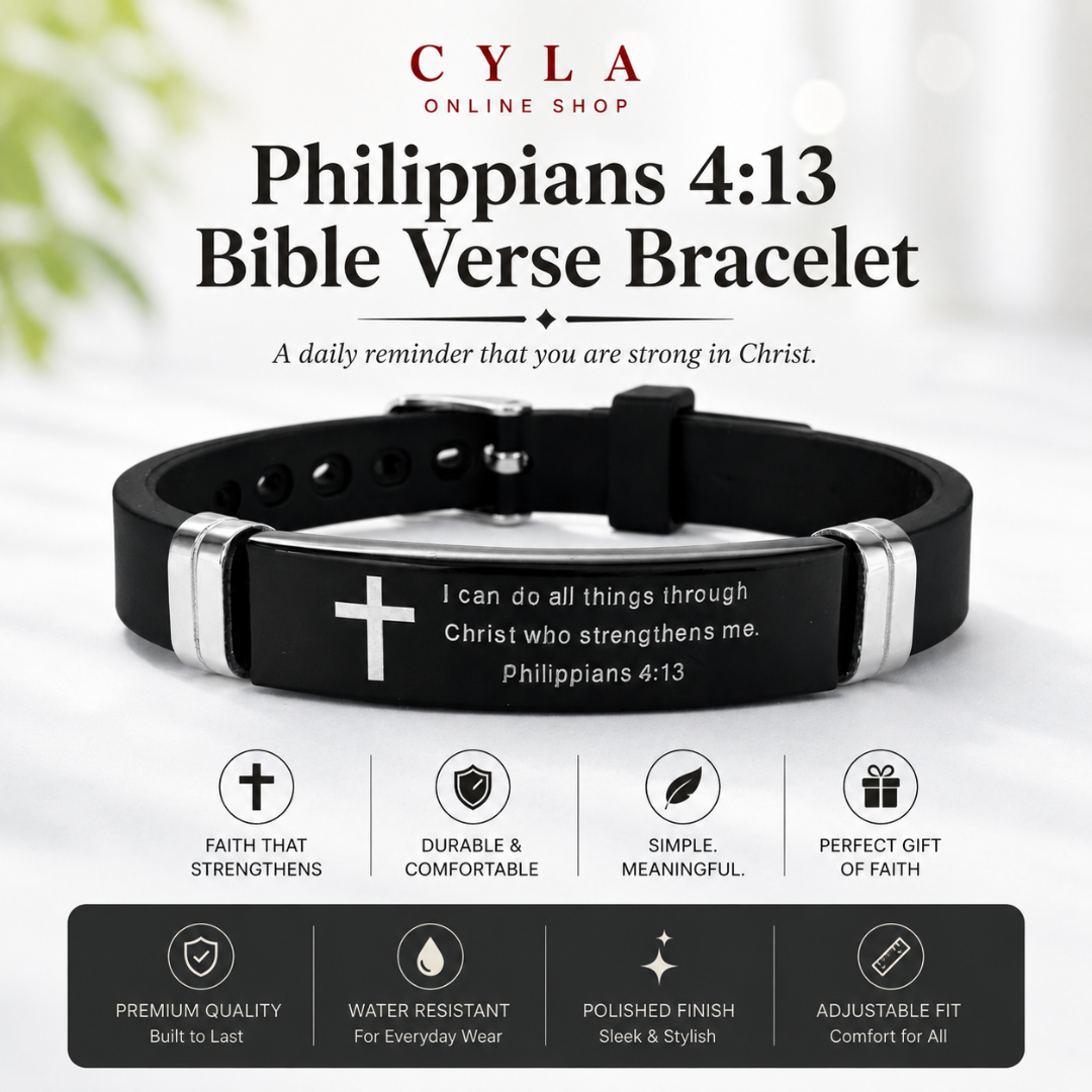 Philippians 4:13 Bible Verse Bracelet Stainless Steel Cross Silicone Adjustable Wristband bracelet