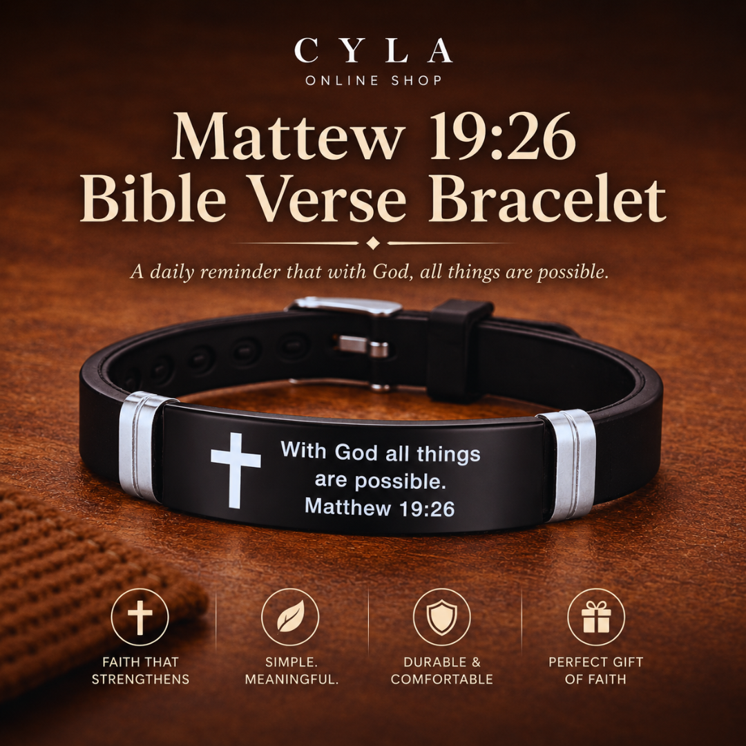 Bible Verse Bracelet | Stainless Steel Cross Silicone Adjustable Wristband Matthew 19:26 Bracelet